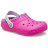 Hausschuh CROCS "Classic Lined Clog K", Kinder, Gr. 29, pink (pink, grau), Croslite, casual, Schuhe, Winterschuh, Pantoffel, Hausschuh mit schwenkbarem Fersenriemen