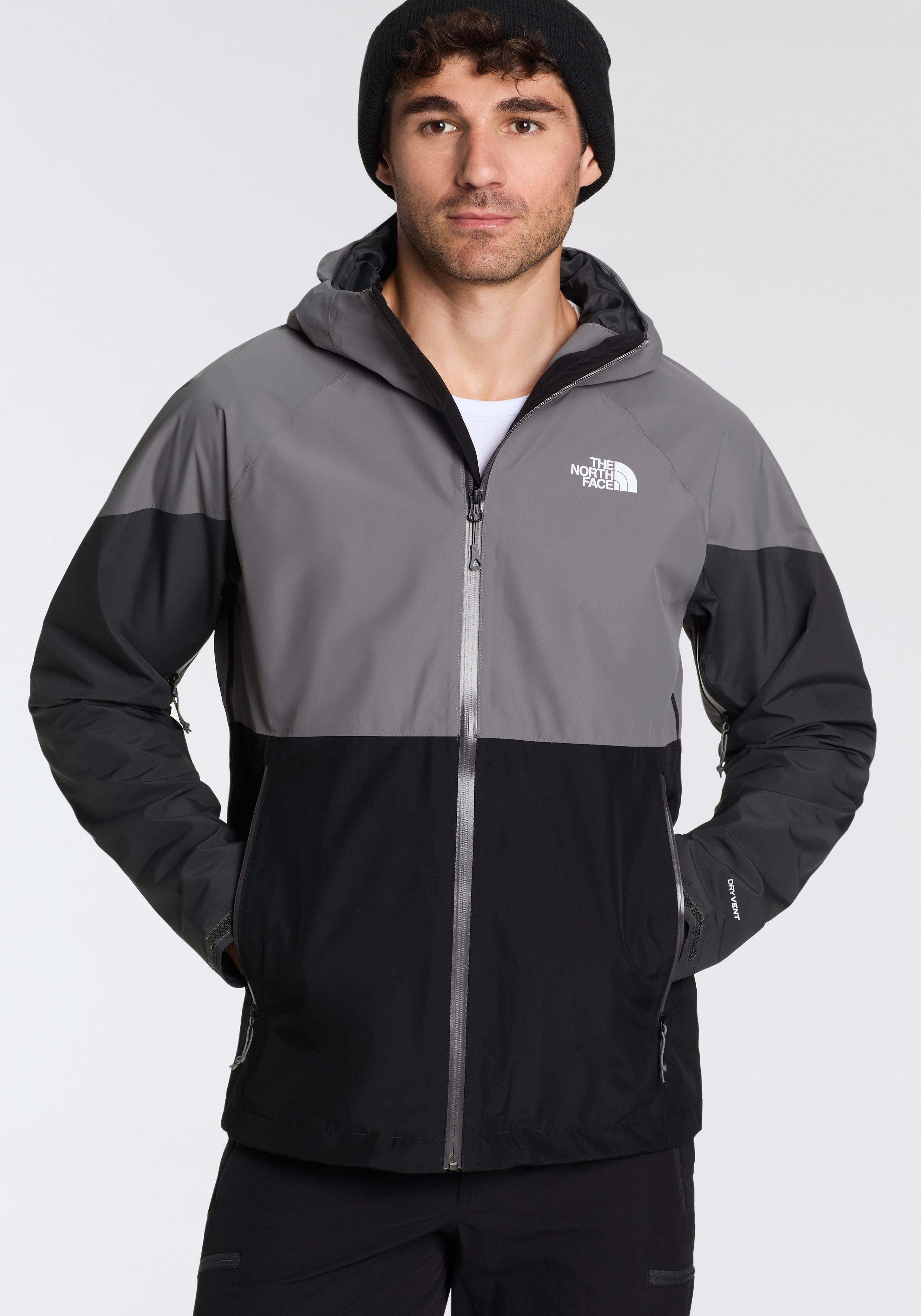 Funktionsjacke THE NORTH FACE "M LIGHTNING ZIP-IN JACKET", Herren, Gr. XL, schwarz (tnf schwarz, smoked pearl, asphalt gre), Web, Obermaterial: 100% Polyester, Jacken Funktionsjacke, mit verstellbarer Kapuze, mit Reißverschlusstaschen, pflegeleicht