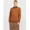 Rundhalspullover JACK & JONES "JJBRAD KNIT CREW NECK AW24", Herren, Gr. M, braun (mocha bisque detail:melange), Strick, Obermaterial: 70% Polyester, 30% Baumwolle, meliert, bestickt, modisch, normal, Rundhals, Langarm Rippbündchen, Pullover