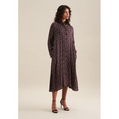 Sommerkleid SEIDENSTICKER "Schwarze Rose", Damen, Gr. S (36), Normalgrößen, schwarz, 100% Viskose, bedruckt, regular fit, Langarm, Kleider, Langarm Kragen Druck Image
