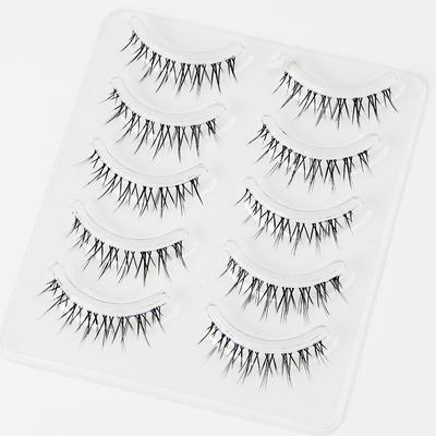 TEMU Move 5 Pairs Self-adhesive 3d Faux Mink Lashes Set - Transparent Stem, Mixed Lengths 6-12mm, Easy Application For Beginners, Natural Doll & Anime Style Fluffy Cross Eyelashes, Reusable With Improved