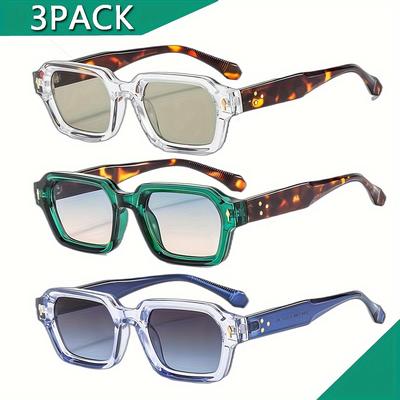 TEMU 3pcs Men's Square Frame Glasses For Hiking, Climbing, And Casual Wear - Uv Protective Polycarbonate Lenses With Cleaning Cloth