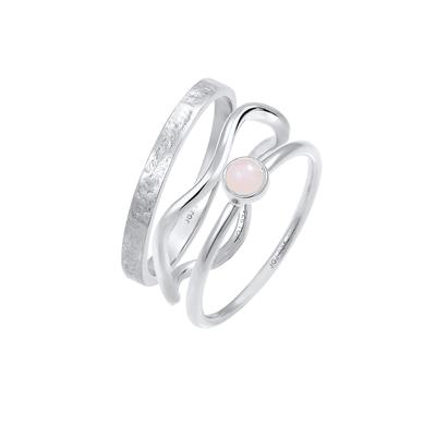 Elli PREMIUM Ring Solitär Rosa Quarz 3er Set 925 Silber 58 Damen Image