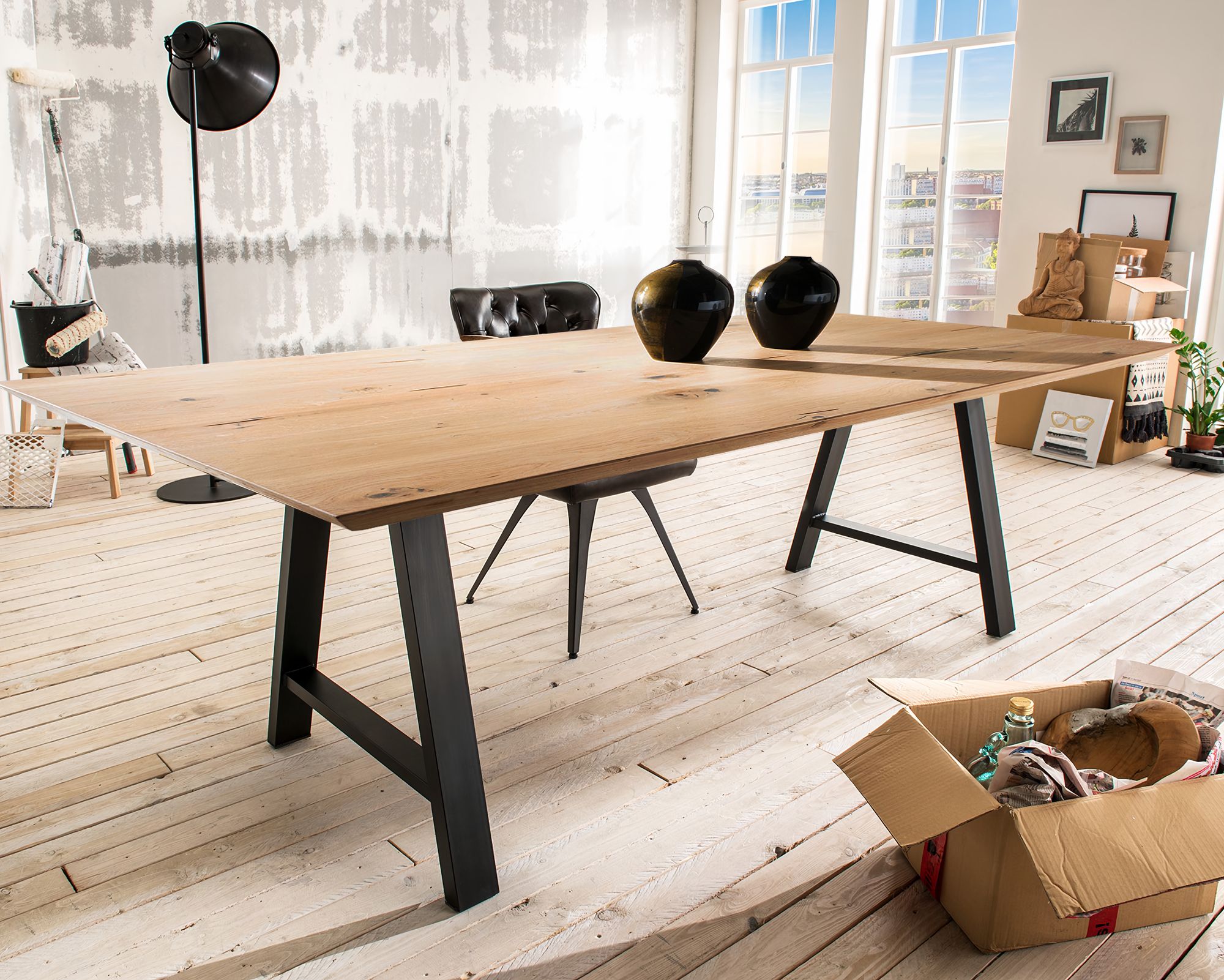 Massivholz »Luzern« Tabula Rasa Esstisch 4 cm / voll massiv / Wildeiche natur / 240x100 cm