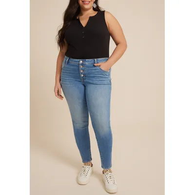 Maurices Plus Size Jeans Women's Jeans Mid Rise Button Fly Jegging Blue Denim Size 14W