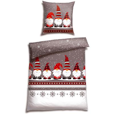 Bettwäsche SCHIESSER "Wichtel aus weicher Baumwolle mit coolem Winter-Print", grau, B/L: 135cm x 200cm, , Feinbiber, B/L: 80cm x 80cm, Feinbiber, Obermaterial: 100% Baumwolle, Bettwäsche, MADE IN GREEN by OEKO-TEX-zertifiziert Image