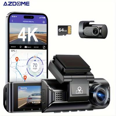 TEMU Azdome Pro Dual .18 Inch Screen Dash Cam, Front And Rear 4k+1080p Camera For Cars, 150° Lens, , Rear Camera Mirror Flip , Build-in 5g Wifi And Gps, Loop Recording, .