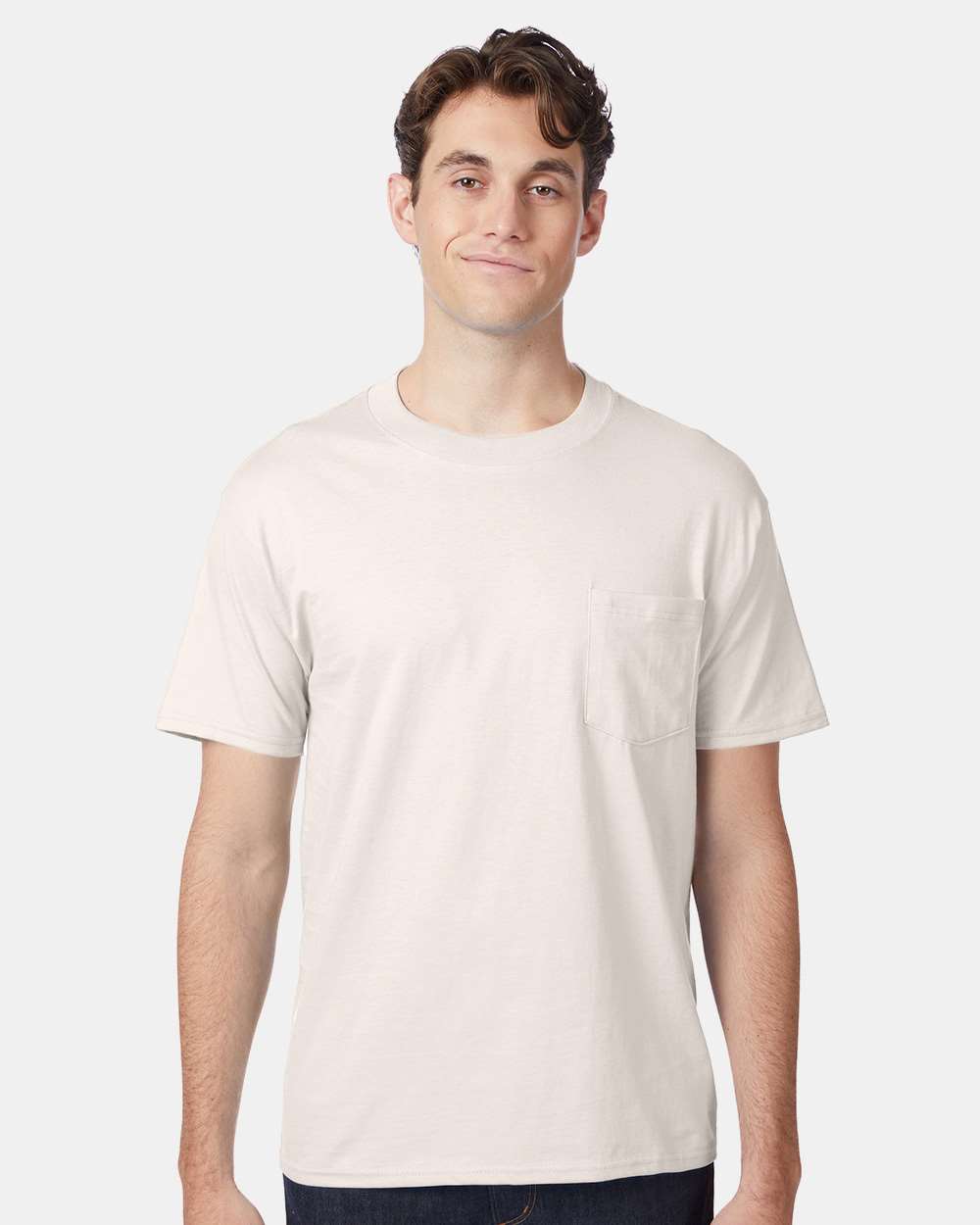 Hanes 5190P Adult Beefy-T-Shirt with Pocket in Natural size Small | Ringspun Cotton 5190