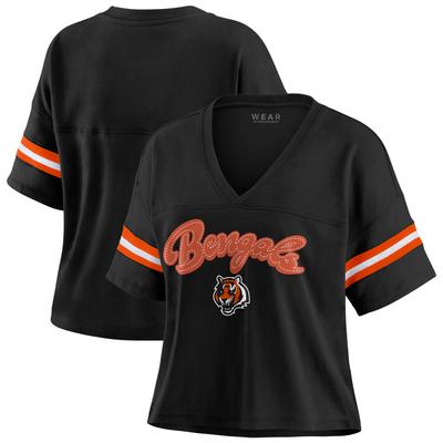 WEAR by Erin Andrews – Schwarzes Cincinnati Bengals-T-Shirt mit Farbblock und V-Ausschnitt Image