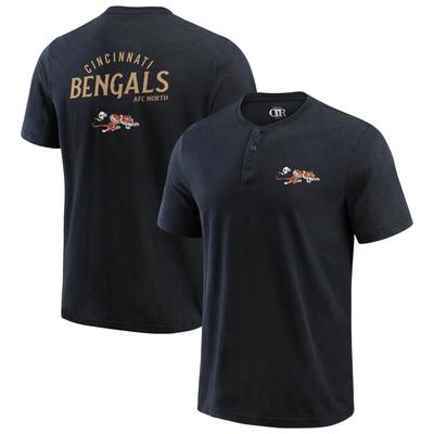 Schwarzes Cincinnati Bengals Washed Henley-T-Shirt für Herren aus der Darius Rucker Collection von Fanatics Image