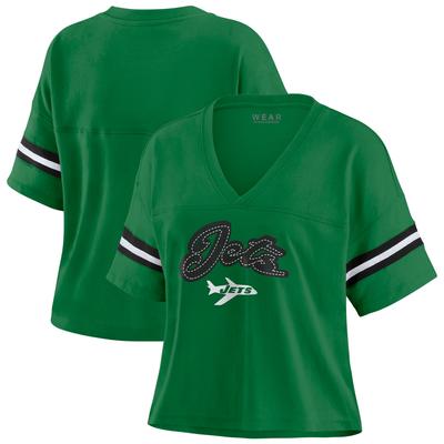 Damen WEAR by Erin Andrews – New York Jets – T-Shirt mit V-Ausschnitt und Farbblockdesign in Kelly Green Image