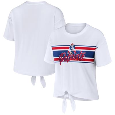 Damen WEAR by Erin Andrews Weißes New England Patriots Retro-T-Shirt mit Krawatte vorne Image