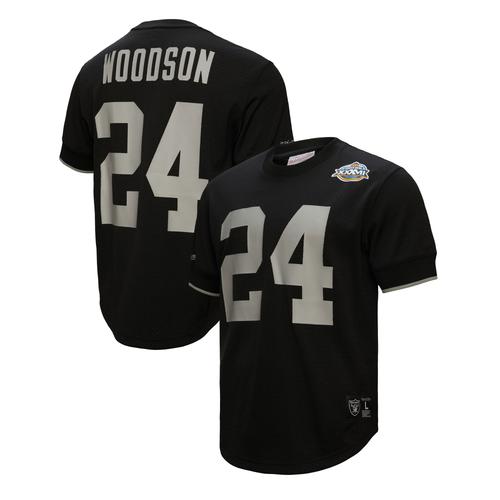 Schwarzes Mesh-Oberteil mit Namen und Nummer ehemaliger Spieler der Oakland Raiders von Mitchell & Ness Charles Woodson für Herren