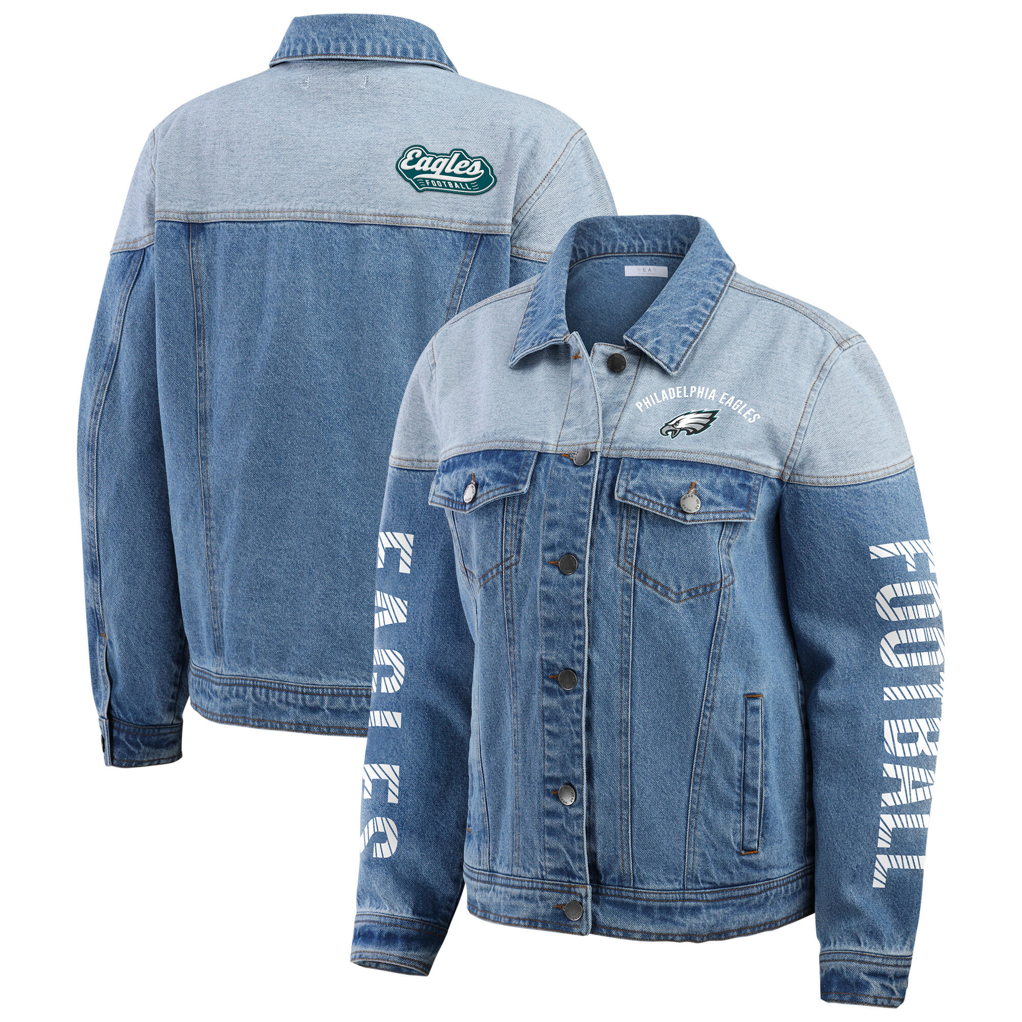 Damen WEAR by Erin Andrews Philadelphia Eagles Jeansjacke mit durchgehender Knopfleiste Image
