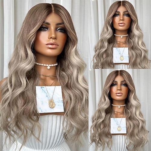 Remy Menschenhaar 13x4 Spitzenfront Perücke Freier Teil Eurasisches Haar Wellen Mehrfarbig Perücke 130% 150% Haardichte Gefärbte Haarspitzen (Ombré Hair) Strähnchen / Balayage-Technik 100% Jungfrau Image