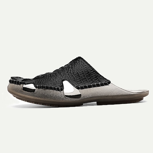 Herren Sandalen Hausschuhe Slippers Flache Sandalen Leder Atmungsaktiv Komfortabel Rutschfest Schnürsenkel Wein Schwarz Braun Image