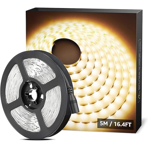 12V LED Lichtband 16,6 ft (5M) SMD 2835 DC 5,5 x 2,1mm Stecker Bandlicht für Zuhause Küche Party (Netzteil nicht enthalten) Image