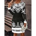 Damen Minikleid Sweatshirt-Kleid Winter Kleid Corsagenkleider Etuikleid Elegant Stilvoll Urlaub Party Strasse Regular Fit Blumen Langarm Rundhalsausschnitt Weiß Sommer Herbst Winter