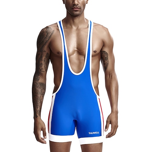 Herren Wrestling-Anzug Figurformender Overall Formwäsche Atmungsaktiv Schnelltrocknend Hohe Dehnung Sommer Frühling Polyester Draußen Gehen Joggen Schwarz Weiß Königsblau Image