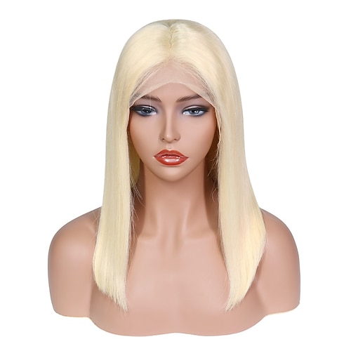 Remy-Menschenhaar, 13 x 6 Zoll, Spitzenfrontperücke, Seitenscheitel, Mittelscheitel, freier Teil, brasilianisches Haar, glatt, natürlich, glatte blonde Perücke, 130 % 150 % 180 % Dichte, mit Image