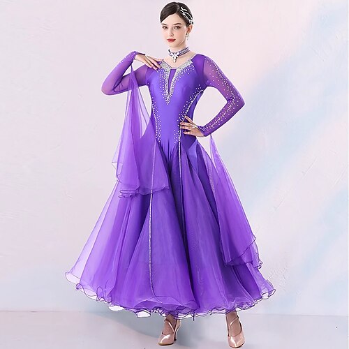 Ballsaal-Wettkampfkleider für Damen, Performance-Party, moderne Tanzkostüme, großer Schwung, langärmelig, Standard-Tango-Walzer-Tanz-Outfit Image