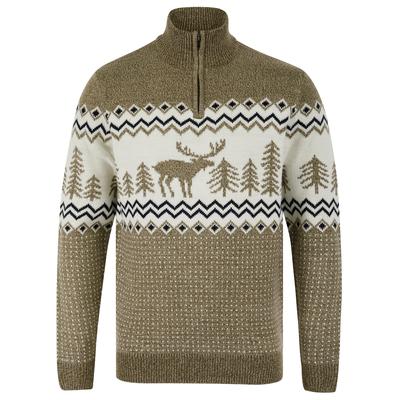 Jumpers Men's Hindley Nordic Fair Isle Jacquard Knit Christmas Jumper with Quarter Zip Funnel Neck in Truffle Twist - Merry Christmas / M - Tokyo Laundry