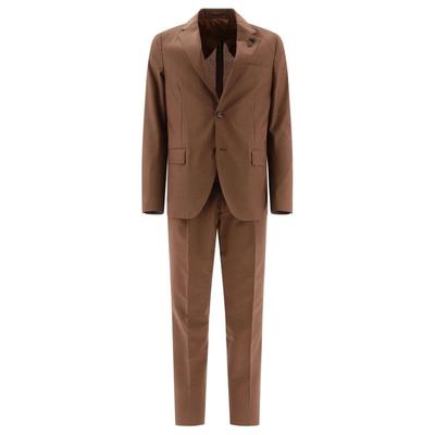 Wool Blend Single Breasted Suit - Brown - Lardini Suits