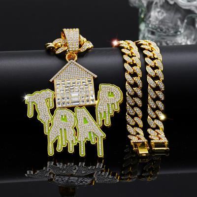 TEMU Miami Creative Hip Hop Trap Pendant Necklace For Men, 20in Gold Plated Pendant Cuban Link Chain Jewelry Accessories