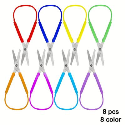 TEMU 8 Color Mini Loop Scissors With Sturdy Stainless Steel Blades And Comfortable Grips - Perfect For Special Needs Adults