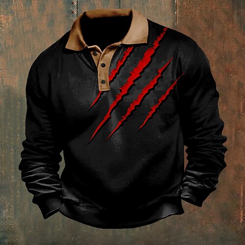 Homme Marques de griffes Polo Pull manche longue Polos Col ancien Occasionnel Extérieur Vacances Vêtements de rue Impression 3D Boutons Automne Hiver Marron foncé Noir Vert foncé