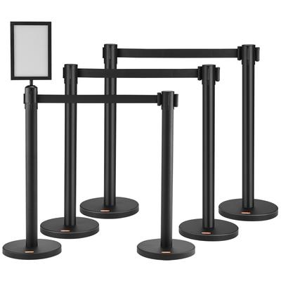 Crowd Control Stanchions, 6-Pack Crowd Control Barriers, with Sign Holder & 3PCS 6.5FT Retractable Belt