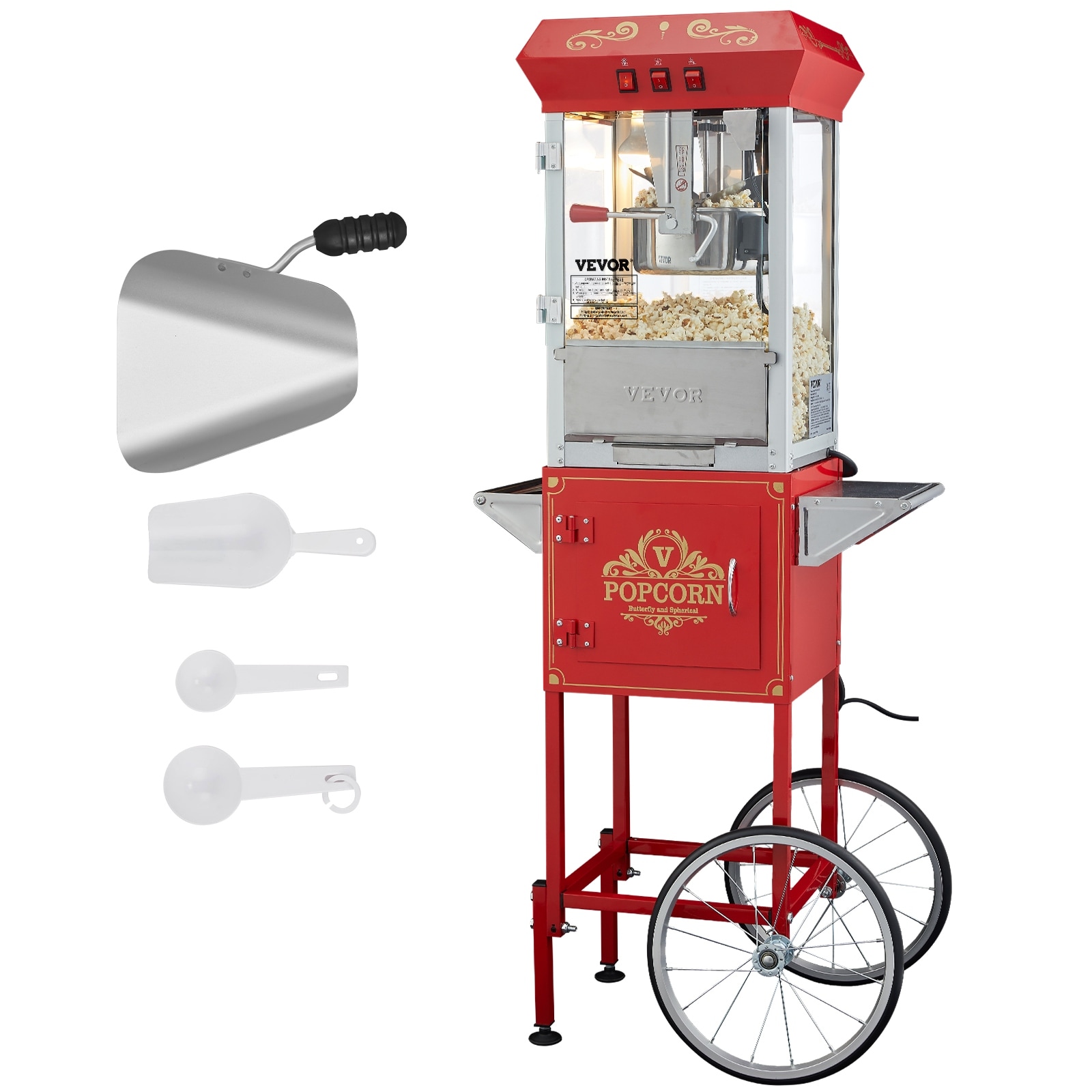 Tuspuzz Commercial Popcorn Machine, 8 Oz Kettle, 850 W Popcorn Maker on Wheels for 48 Cups per Batch - 850 W