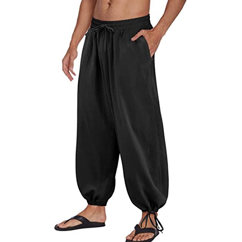 Men's Trousers Summer Pants Bloomers Beach Pants Baggy Harem Pants Pocket Drawstring Baggy Plain Comfort Breathable Yoga Daily Classic Casual / Sporty Loose Fit Black White
