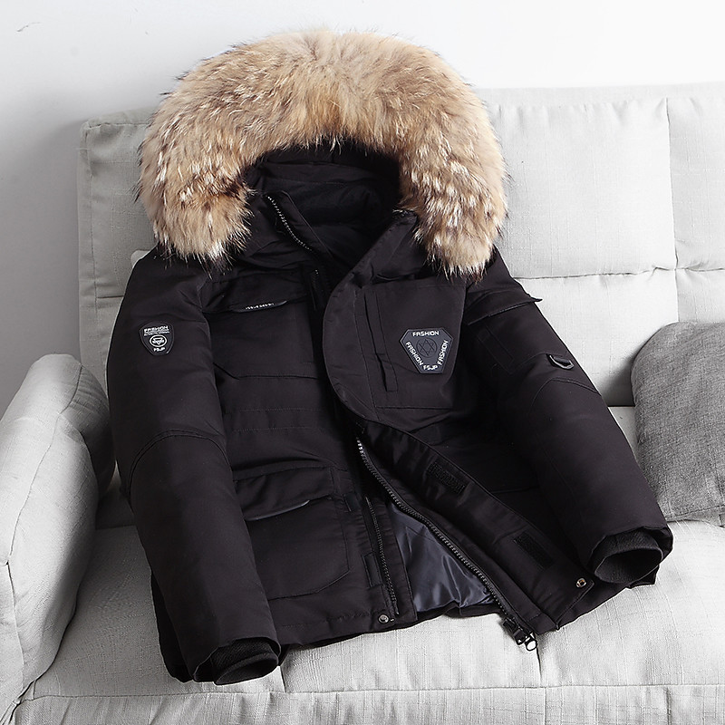 Men's Winter Coat Down Jacket Puffer Jacket Parka with Faux Fur 90% White duck down Sports Outdoor Thermal Warm Winter Solid Color Black Wine Puffer Jacket