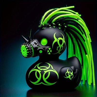 Vintage Style Collectible Figurine - Gothic Punk Duck with Green Mohawk Hair, Resin Home Desk Decor, Novelty Gift Item for Various Room Types, Non-Electric Decorative Craft