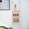 Wood Floating Shelves 3-Tier Rustic Swing Storage Shelves Modern Organizer Rack Floating Decorations Display Shelves with String