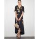 Sarah Sequin Floral Midi Wrap Dress Black