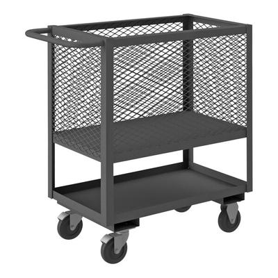 Durham Mfg 18" x 36" 14 Gauge Steel Low-Deck Truck with 1 Fixed 4-Sided Mesh Shelf and 5" Polyurethane Casters - 1,400 lb. Capacity 4SLT-EX3048-5PO-95