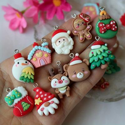 TEMU 10pcs Christmas Charm Set - Santa, Tree & Reindeer Resin Pendants For Making - Necklaces, Bracelets, Earrings, Keychains & Holiday Decor