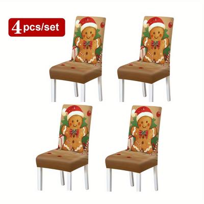 TEMU 2/4/6pcs Set Modern Christmas Theme Dining Chair Covers - Stain-resistant Polyester, Universal Fit With Back & Seat In One, Machine Washable For All