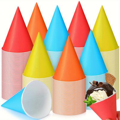 TEMU 300 Pcs Snow Cone Cups 4.5 Oz Disposable Paper Cone Cups Colored Polka Dot Leakproof Cone Cones Snow Cone For Slush Shaved Ice Cream Sorbet Water, Party Wedding (colorful)