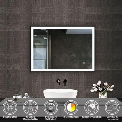 Led Schwarzer Rahmen Badspiegel mit Warm/Neutral/Kaltweiß Dimmbar Memory Spiegel mit Beschlagfrei Image