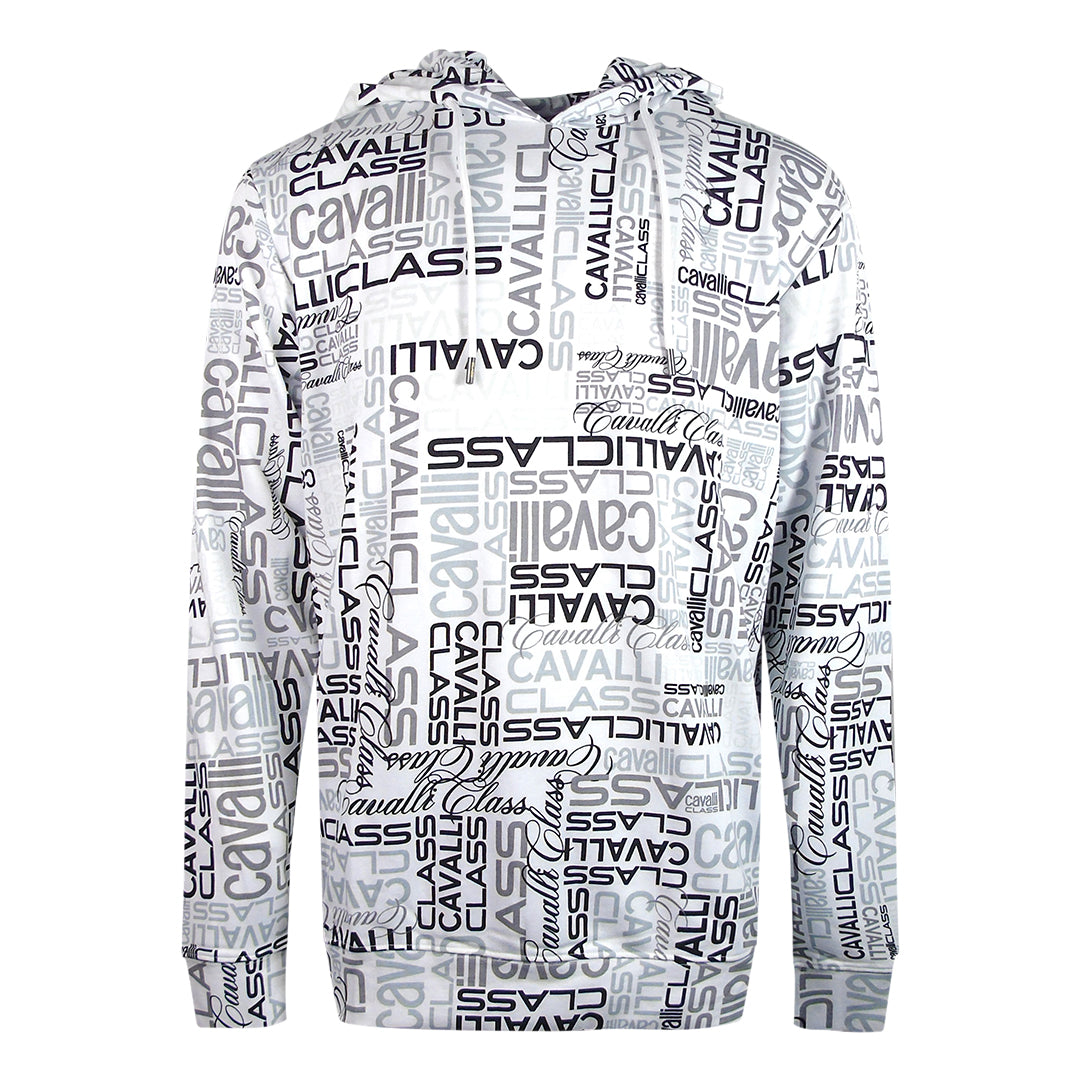 Cavalli Class Multi Logo Weisser Kapuzenpullover Image