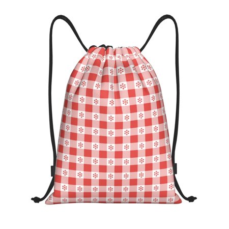 Kdxio Checkered Christmas With Snowflakes Print Drawstring Backpack Bag Waterproof Draw String Back Sack Gym Drawstring Bags Swim Bag For Unisex