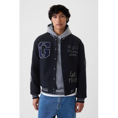 Gap Mens Blue Wool Blend Logo Varsity Bomber Jacket - Blue