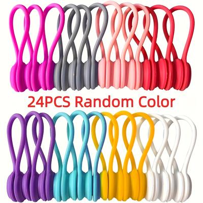 TEMU 24 Randomly Colored Magnetic Cable Ties With Strong Magnets For Organizing Cables, Headphones, And Usb Cables - Including Silicone And Reusable Cable Clamps