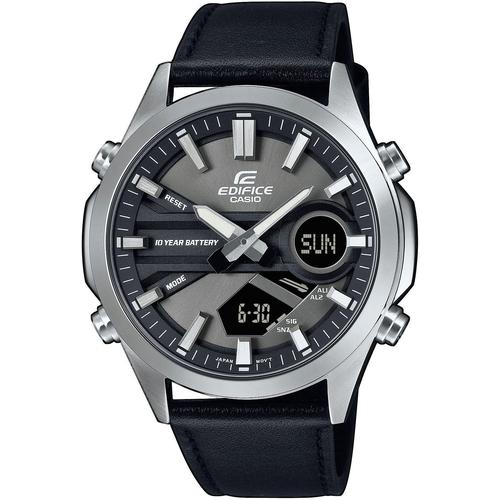 Chronograph CASIO EDIFICE Armbanduhren schwarz Herren Quarzuhr, Armbanduhr, Herrenuhr, Lederarmband, analog, digital