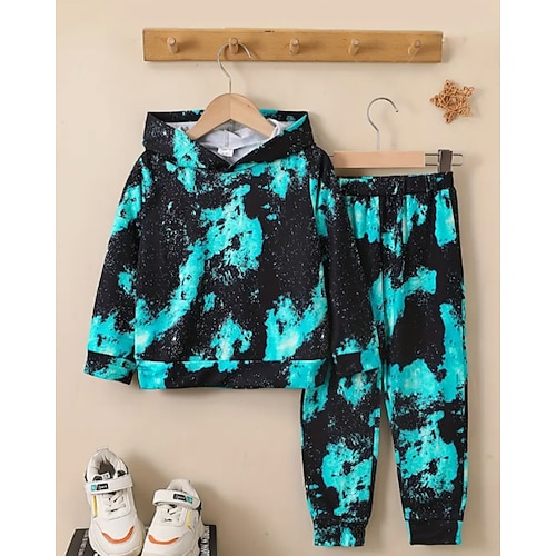 Jungen Mädchen 3D Graphic Batik Sport-Outfit Hoodie-Set Trainingsanzüge Langarm Frühling Herbst Täglich Brautkleider schlicht Stumpfhosen kinderkleidung 4-12 Jahre Mit Kapuze Outdoor Urlaub Sport Image