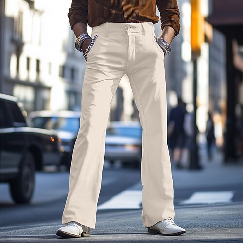 Herren Anzughosen Cordhose Ausgestellte Hosen Glockenboden Hose Hosen Tasche Glatt Komfort Weich In voller Länge Geschäft Täglich Festtage Elegant Modisch Weiß Braun Image