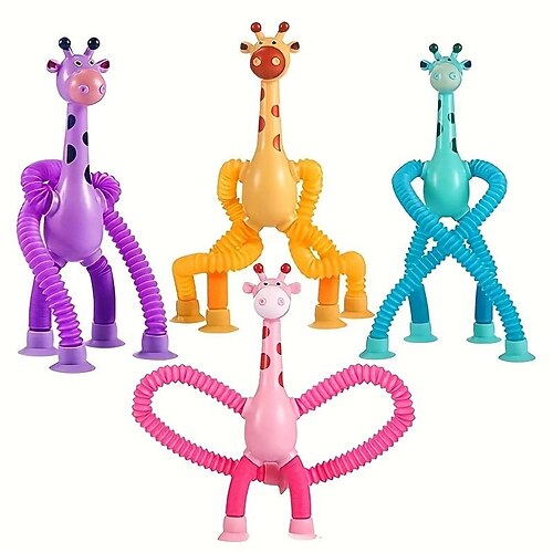 4 stücke Giraffe Stretching Spielzeug Saugnapf Vielzahl Form Stretching Rohr Dekompression Neuheit Pädagogisches Kinderspielzeug Halloween Weihnachtsgeschenk Image